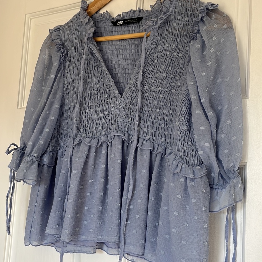 Zara baby blue peplum top - Picture 3 of 4
